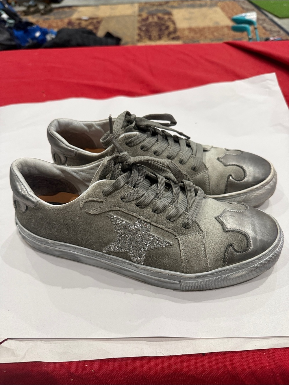 dingo Gray and White Suede Sneaker